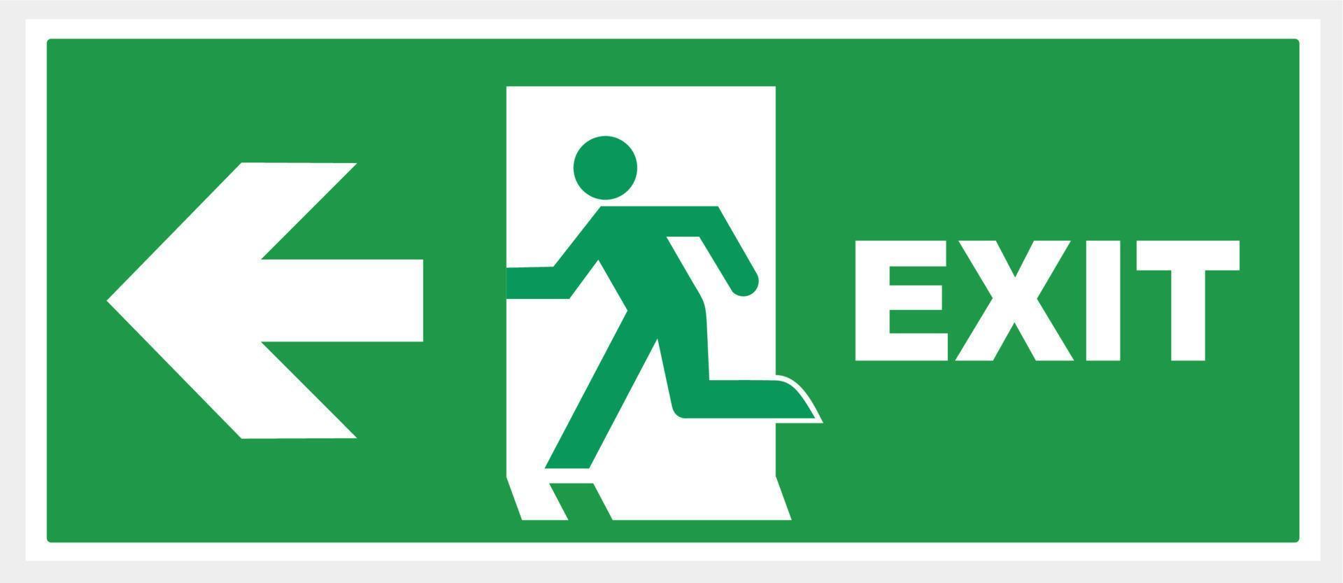 firmare la freccia dell'uscita di emergenza. sfondo verde. illustrazione vettore