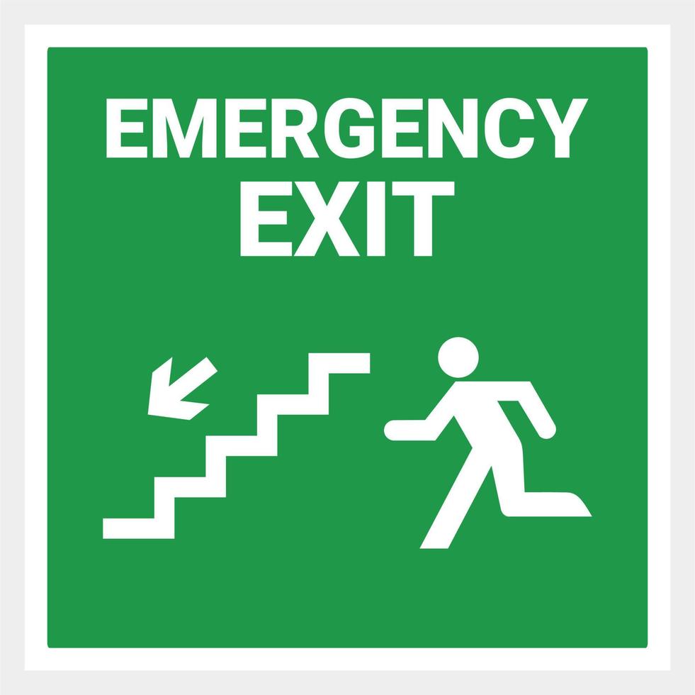 vettore della scala della porta dell'uscita di emergenza. segnale di direzione. colore verde. illustrazione di sicurezza