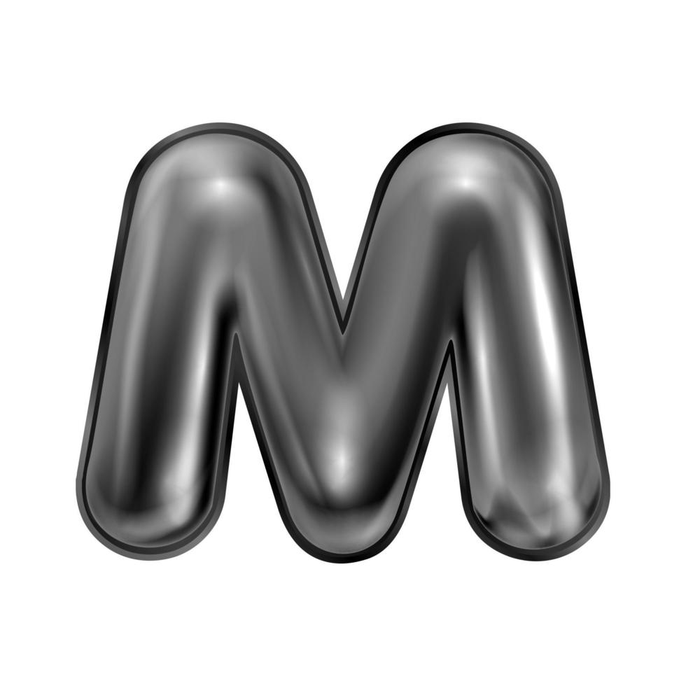 simbolo dell'alfabeto gonfiato in lattice nero, lettera isolata m vettore