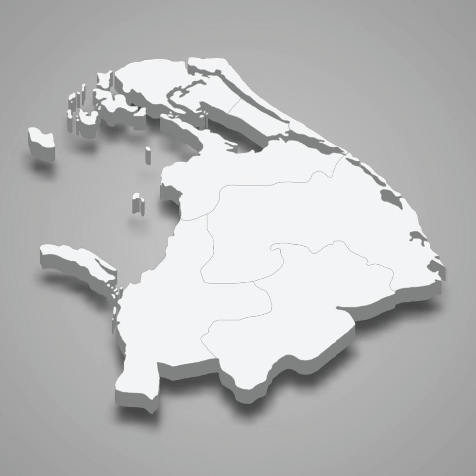 Mappa isometrica 3d della provincia settentrionale dello sri lanka vettore