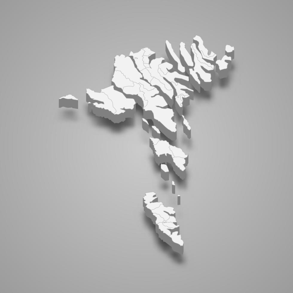 La mappa isometrica 3d delle isole Faroe è una regione della Danimarca, illustrazione vettoriale