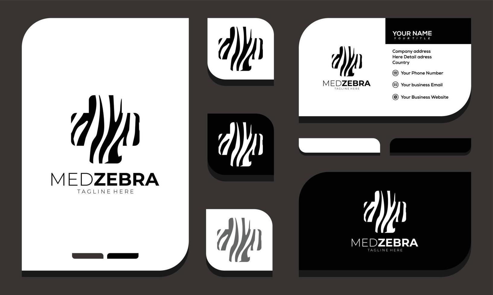 zebra con disegno del logo a croce. animale bianco con strisce nere.logo design e biglietto da visita vettore