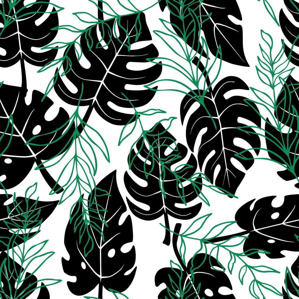 sfondo tropicale di mostri e foglie di palma vector seamless pattern