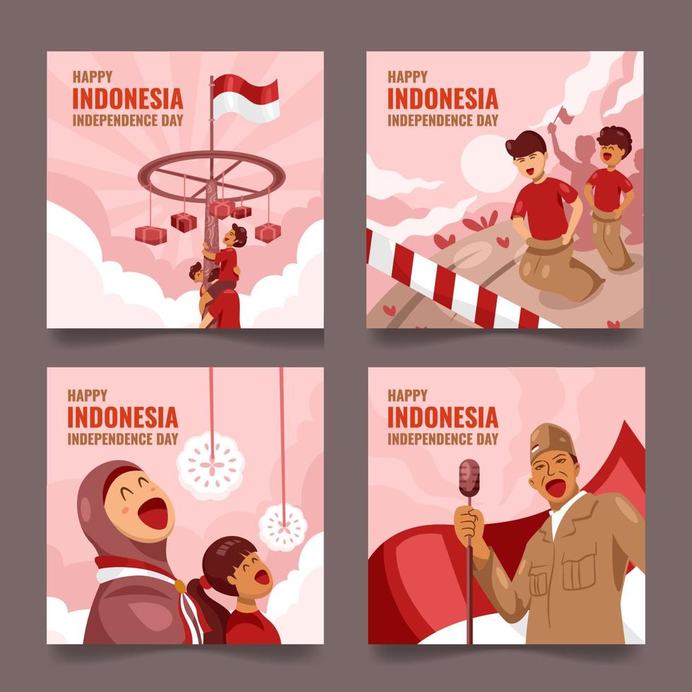 felice post sui social media del giorno dell'indipendenza dell'indonesia vettore