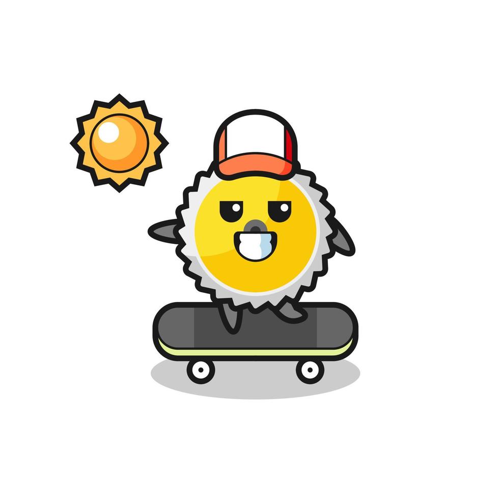 illustrazione del carattere della lama della sega cavalcare uno skateboard vettore