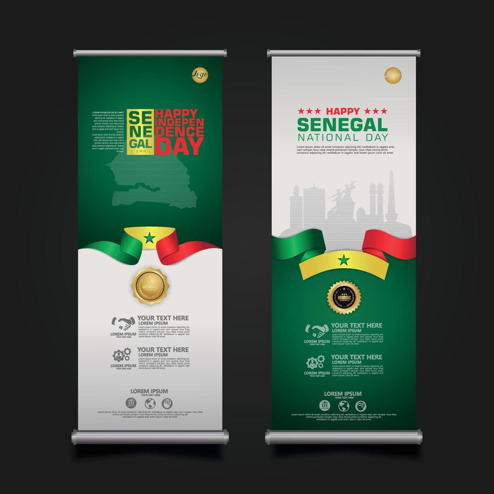 impostare roll up banner promozioni senegal modello di sfondo del giorno della repubblica felice vettore