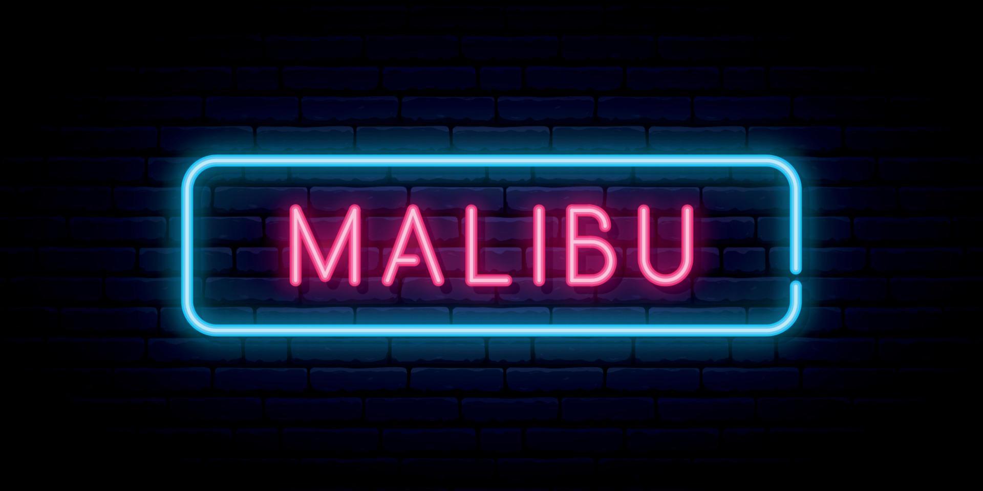 insegna al neon di Malibu. vettore