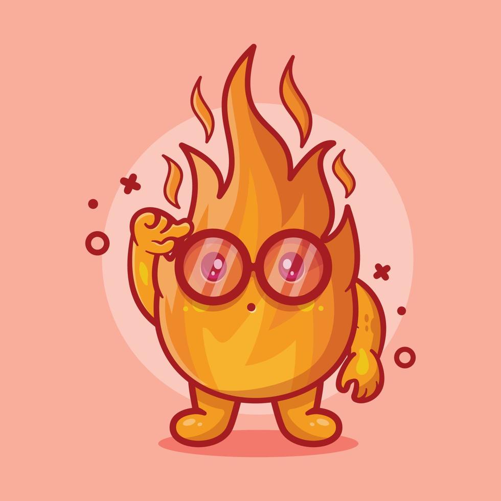 mascotte del personaggio della fiamma del fuoco geniale con un cartone animato isolato con il gesto di pensare in un design piatto vettore