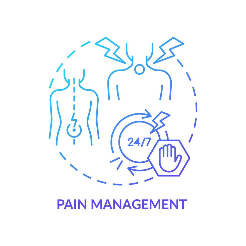 icona del concetto di gradiente blu per la gestione del dolore. cura del paziente che soffre. servizio del centro medico idea astratta linea sottile illustrazione. disegno di contorno isolato. vettore