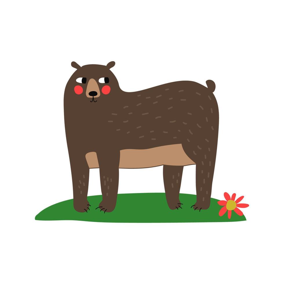 cartone animato marrone orsacchiotto in stile retrò su sfondo bianco morbido. illustrazione animale del fumetto. vettore