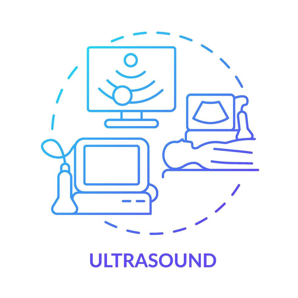 icona del concetto di gradiente blu a ultrasuoni. tecnica di ricerca sul corpo. cura del paziente. illustrazione di linea sottile di idea astratta di imaging diagnostico. disegno di contorno isolato. vettore