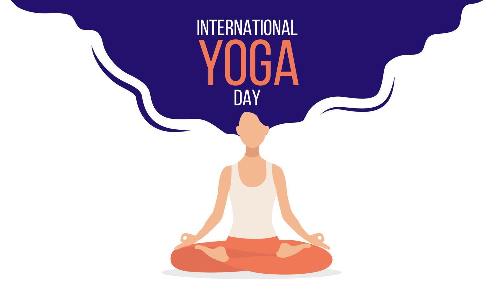 donna meditante. giornata internazionale dello yoga. bandiera vettoriale