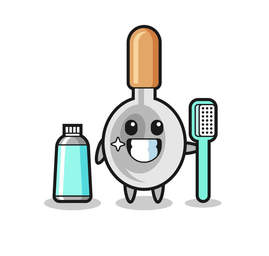 illustrazione della mascotte del cucchiaio da cucina con uno spazzolino da denti vettore