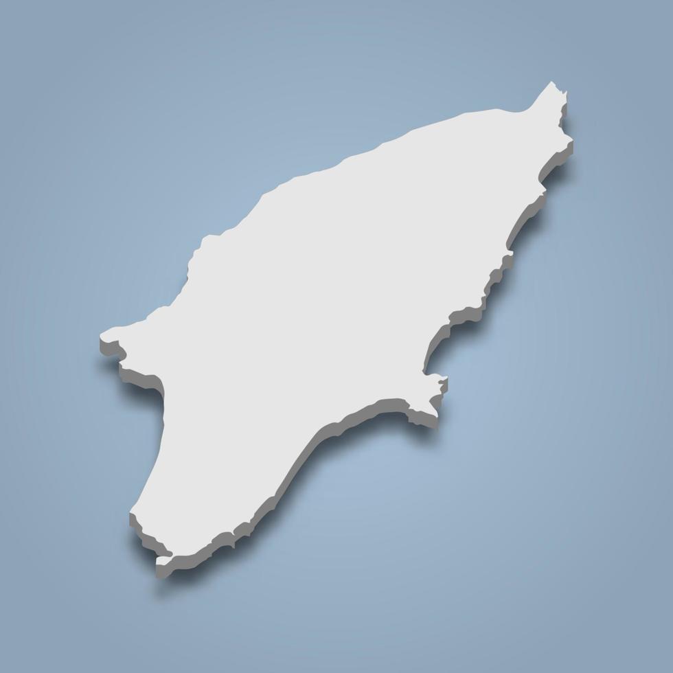 La mappa isometrica 3D di Rodi è un'isola dell'arcipelago del Dodecaneso, in Grecia vettore