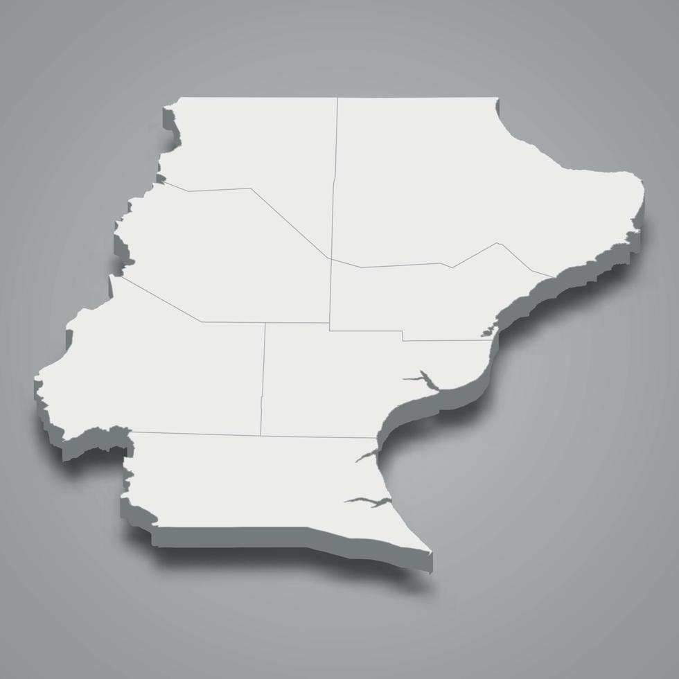 La mappa isometrica 3d di santa cruz è una provincia dell'argentina vettore
