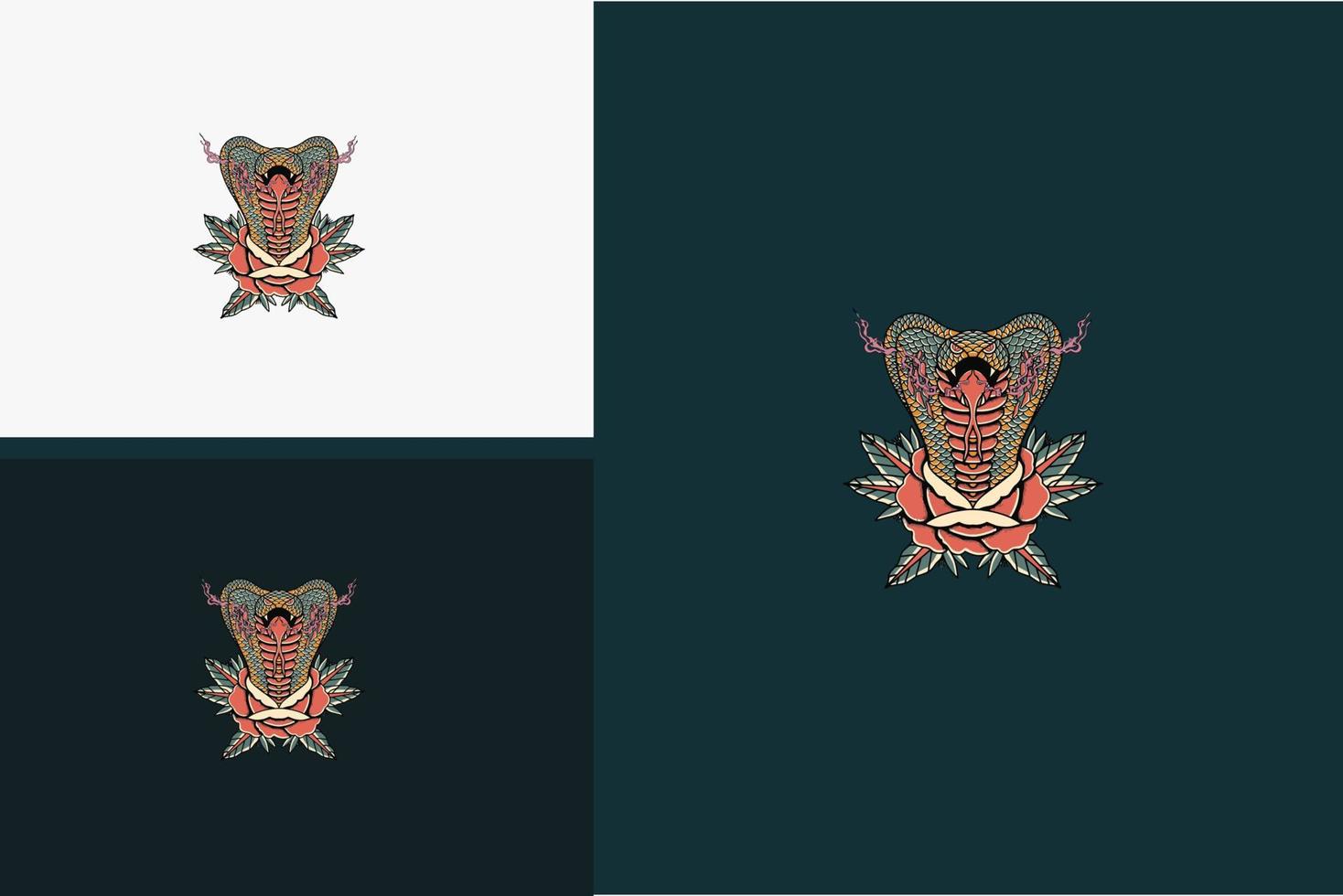 testa di serpente e fiore rosso vettore design piatto