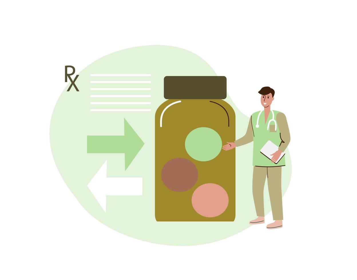 concetto di medicina online, prescrizione medica rx, illustrazione vettoriale di cartoni animati piatti.