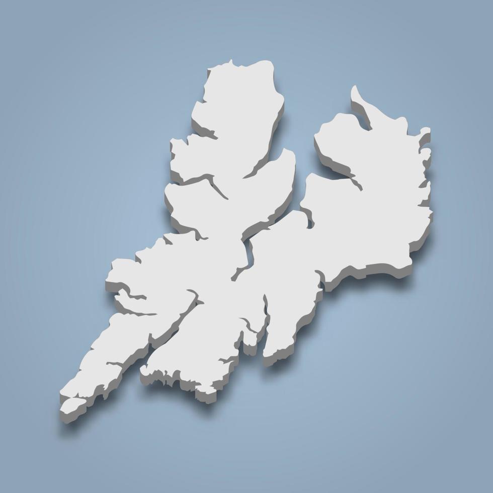 La mappa isometrica 3d di hinnoya è un'isola in Norvegia vettore
