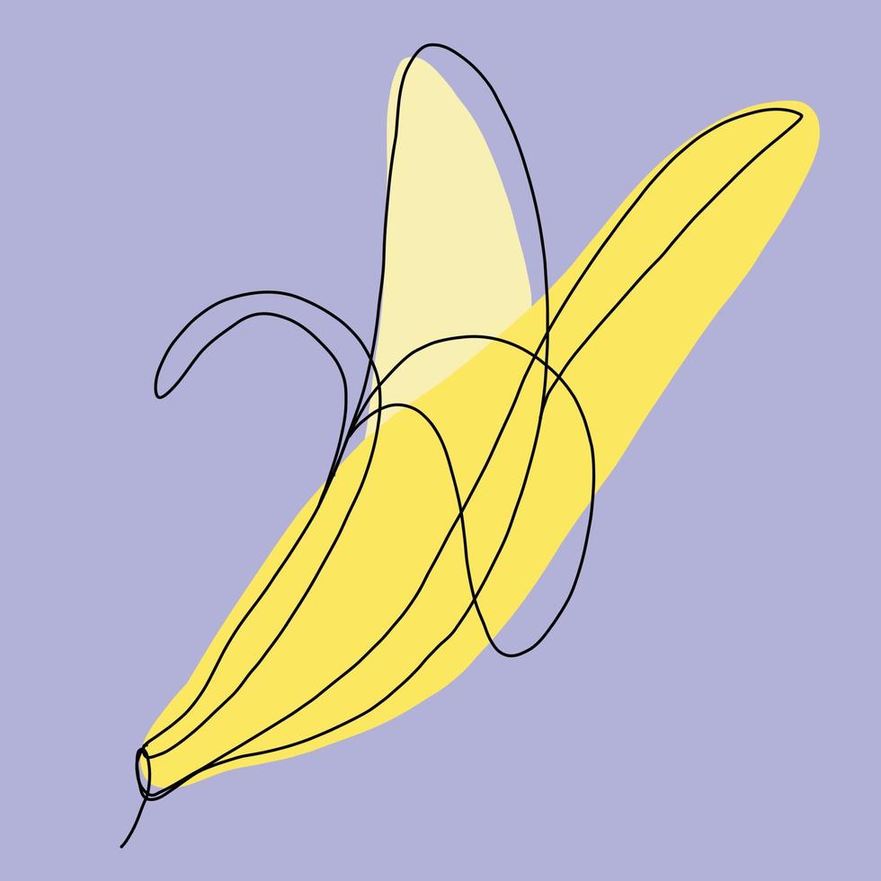 semplicità banana frutta disegno a linea continua a mano libera design piatto. vettore