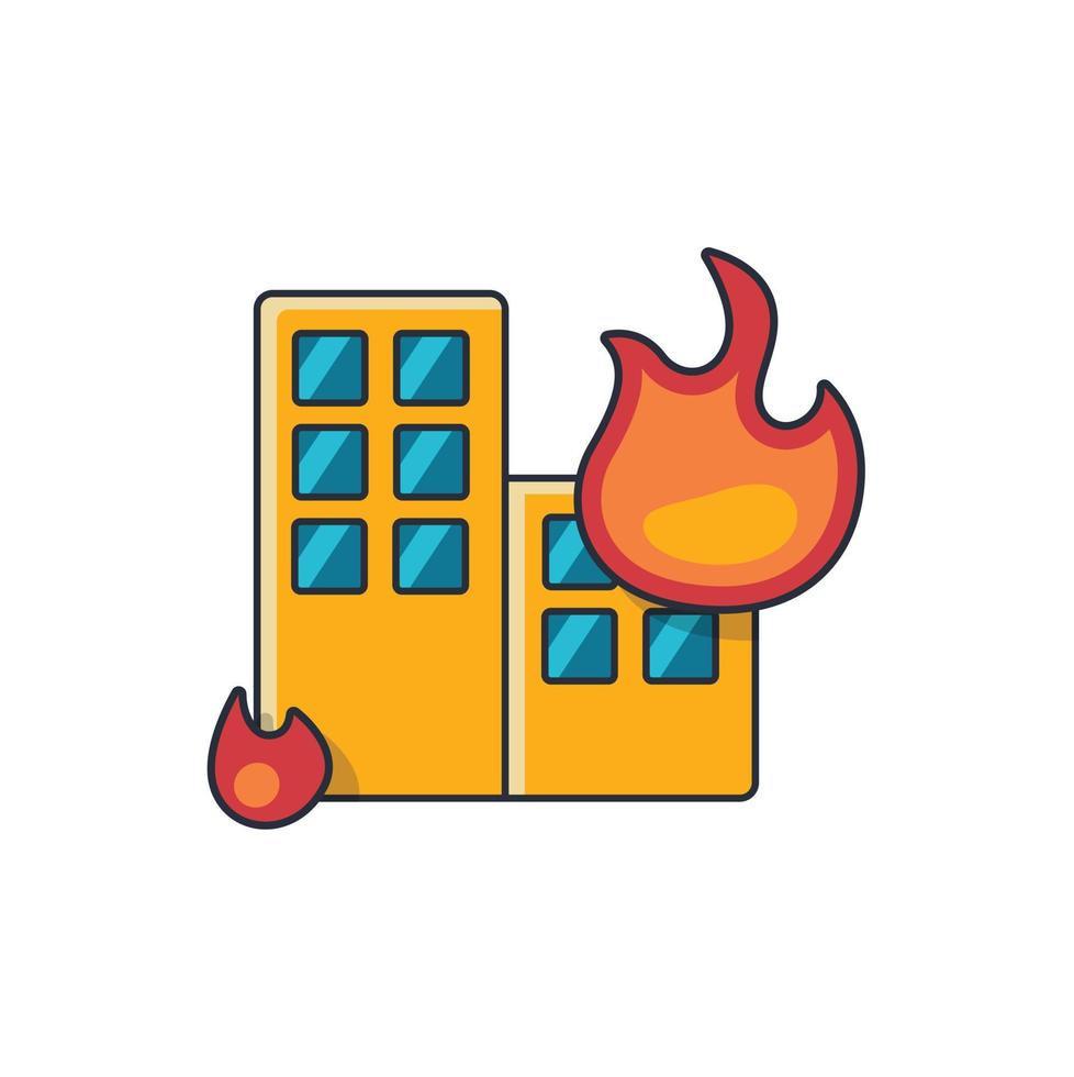 raccolta colorata icona sottile di edificio in fiamme, illustrazione vettoriale del concetto di assicurazione.