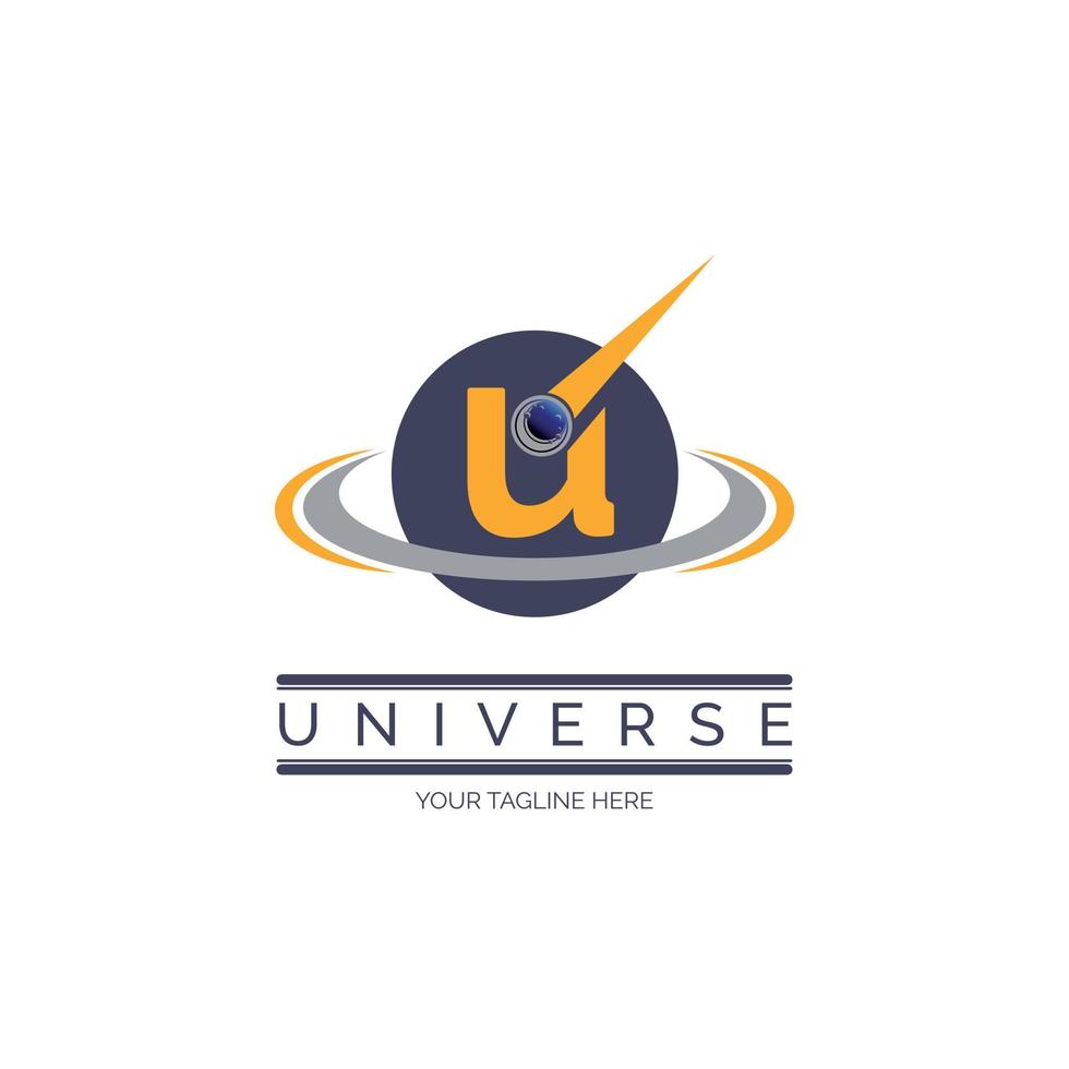 modello di progettazione del logo del pianeta dell'universo della lettera u per il marchio o l'azienda e altro vettore