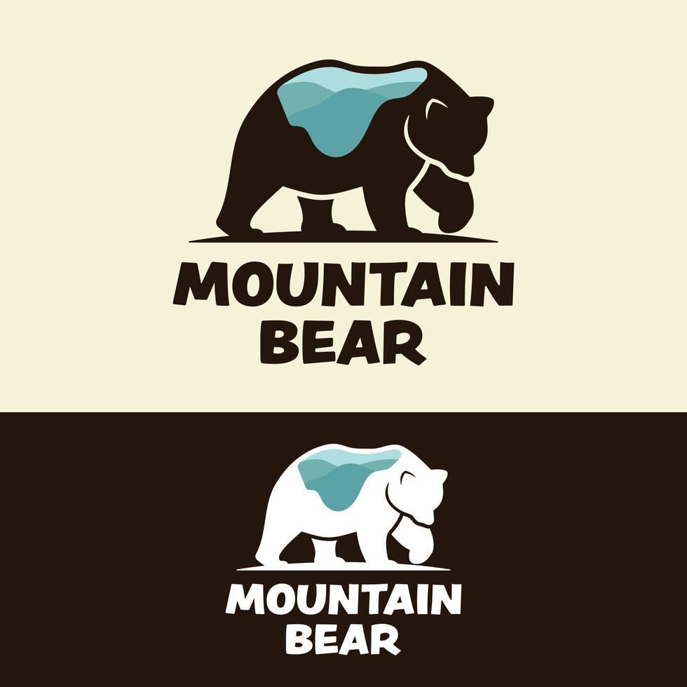 modello di progettazione del logo della montagna della siluetta dell'orso vettore
