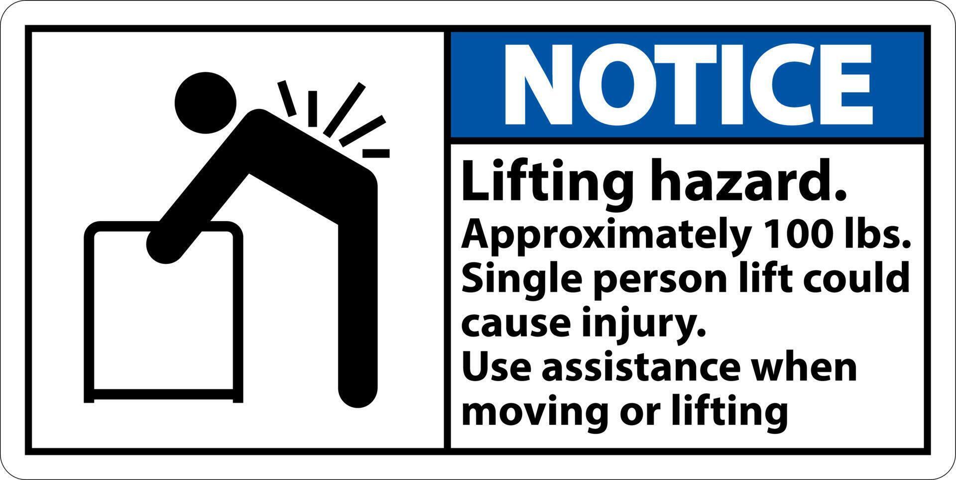 avviso pericolo di sollevamento utilizzare l'etichetta di assistenza su sfondo bianco vettore
