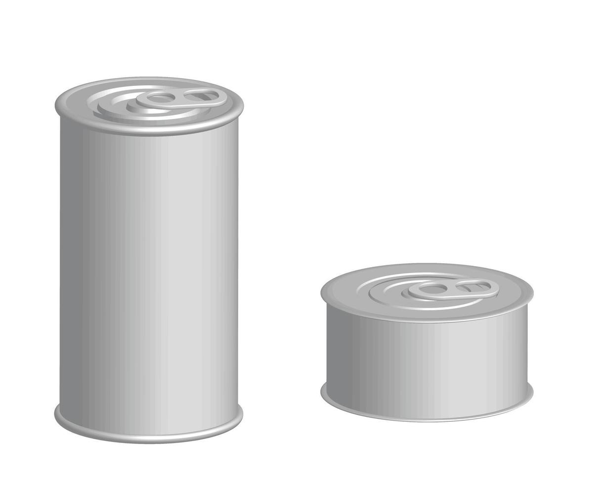 barattolo di latta con anello isolato su bianco.contenitore per alimenti mockup.imballaggio in metallo in scatola.illustrazione vettoriale realistica.