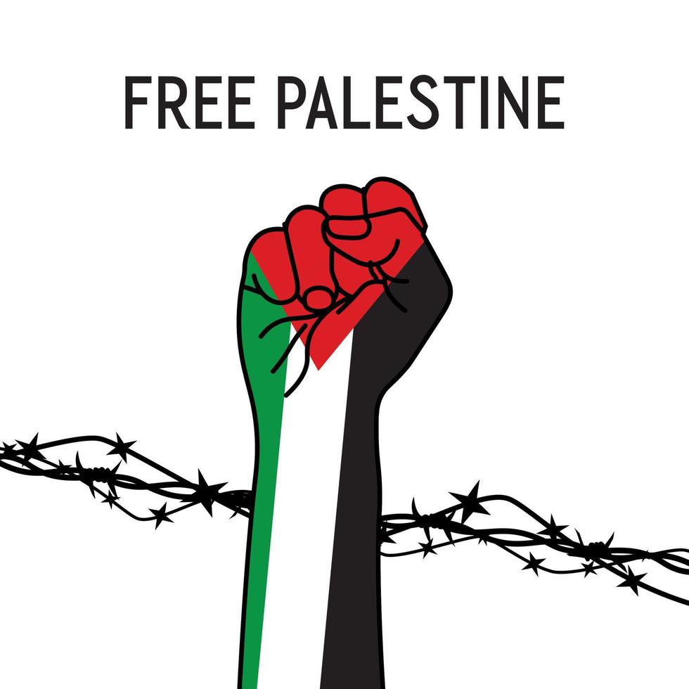 illustrazione della mano su filo con bandiera palestina, vettore paese palestina libero.