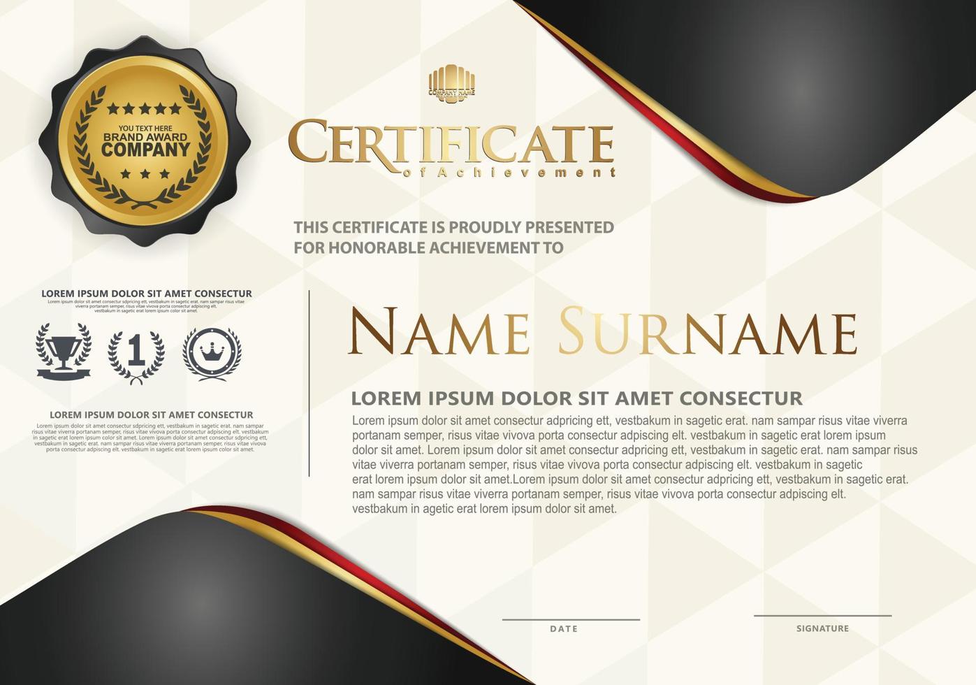 modello di certificato con trama lussuosa ed elegante modello moderno, diploma, illustrazione vettoriale