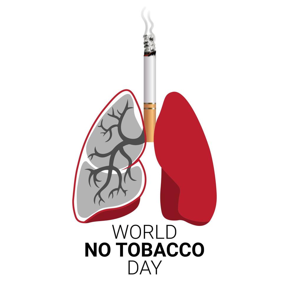 illustrazione vettoriale di sigaretta con polmone umano malsano, concetto di design della giornata mondiale senza tabacco.