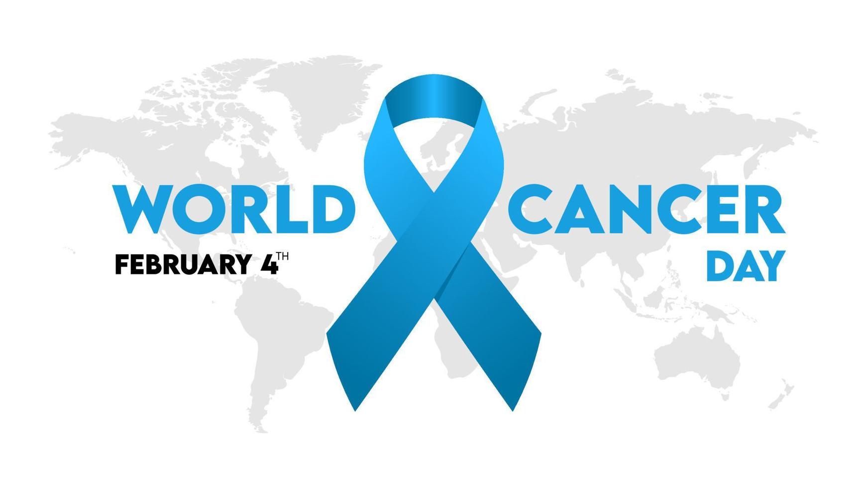 4 febbraio, giornata mondiale del cancro, testo con simbolo del nastro e mappa del mondo. illustrazione vettoriale di speranza.