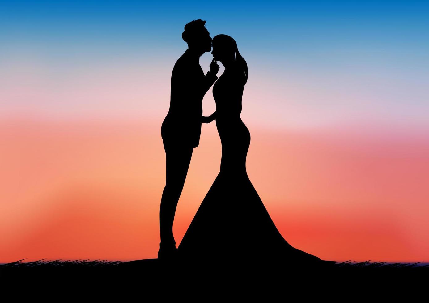 grafica immagine disegno sposa e sposo silhouette concetto amore romantico illustrazione vettoriale