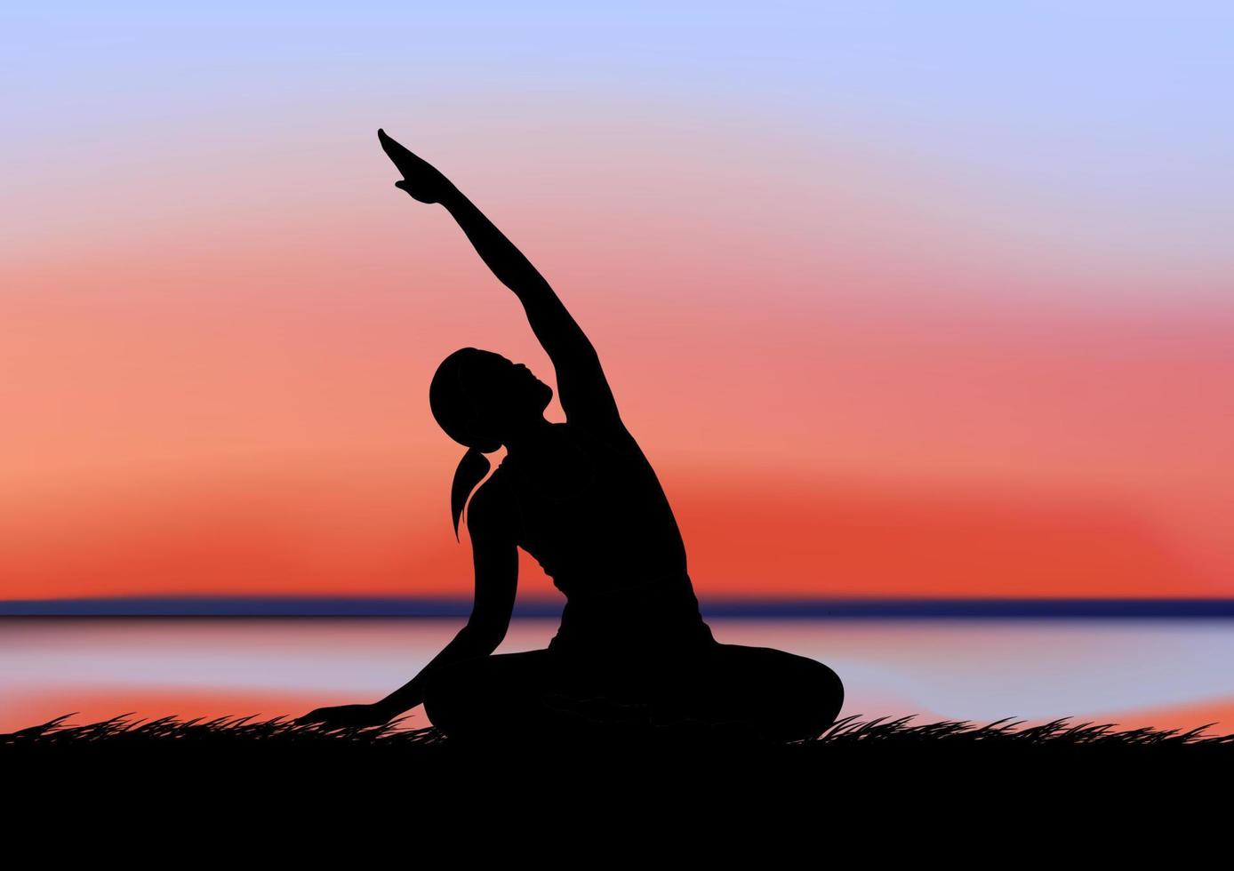 grafica immagine disegno yoga femminile con esercizio di concetto per benefici per la salute al mattino vettore