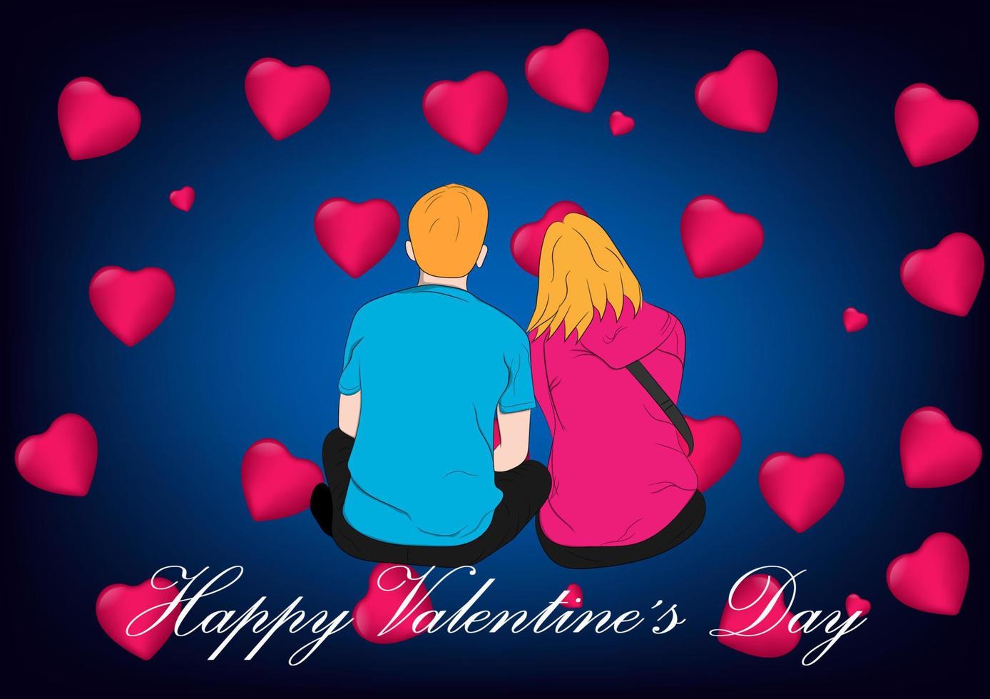 disegno grafico coppia ragazzo e ragazza sedersi e il cuore in giro su sfondo bianco concetto coppia romantica San Valentino vettore