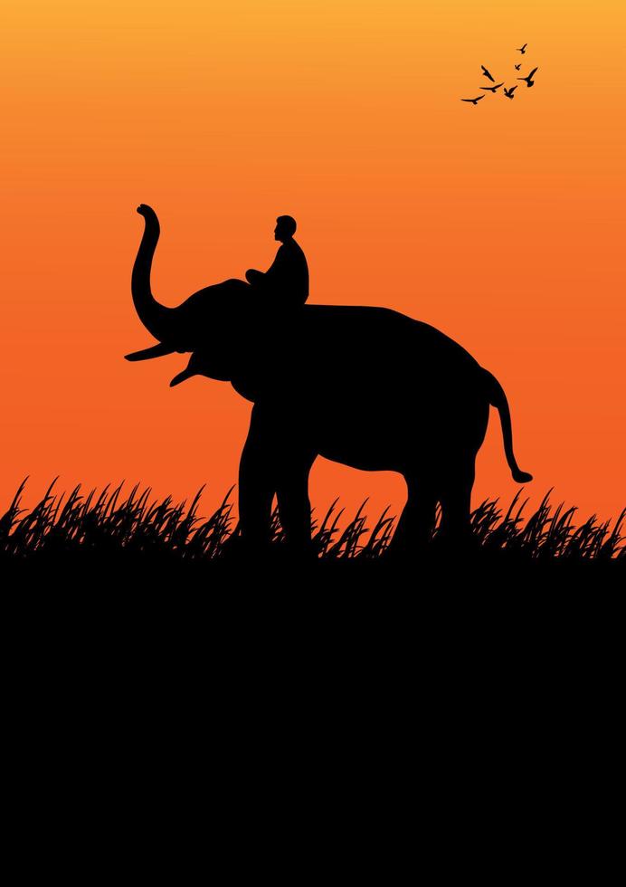 immagine silhouette elefante nero che cammina sull'erba illustrazione vettoriale