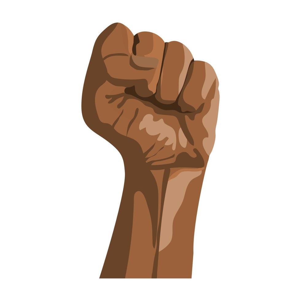 mano alzata dell'afroamericano con il pugno chiuso. gesto simbolo di solidarietà politica, rivoluzione, propaganda, movimenti sociali, protesta, sciopero. concetto di bm. elemento di design per il diciannovesimo, vettore