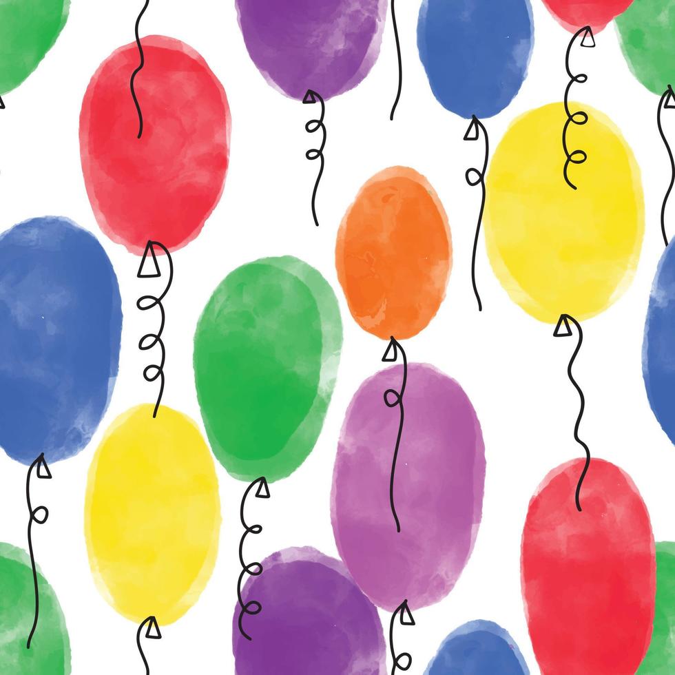 fondo senza cuciture sveglio di vettore con i baloons variopinti strutturati dell'acquerello. compleanno, vacanza, festa, matrimonio luminoso sfondo positivo.