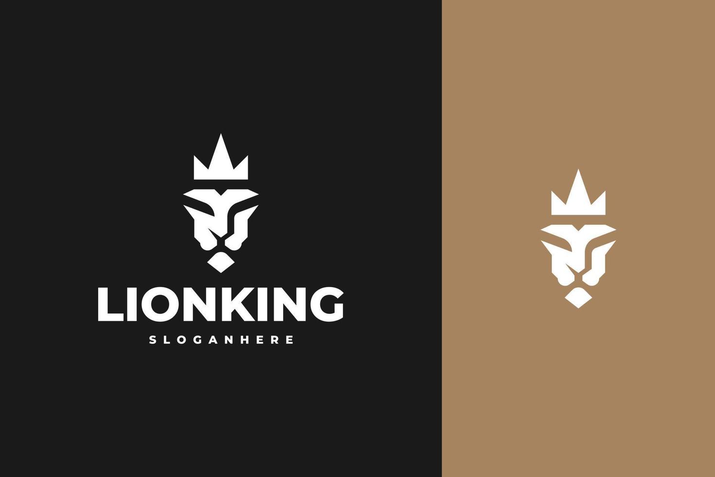 testa di leone o faccia con corona, disegno del logo del re leone in stile silhouette vettore