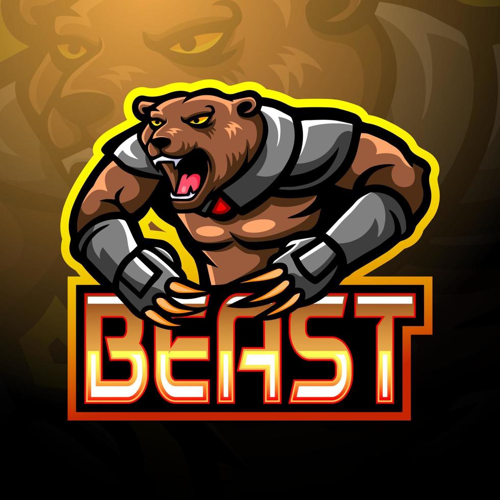 design della mascotte del logo esport dell'orso bestia vettore