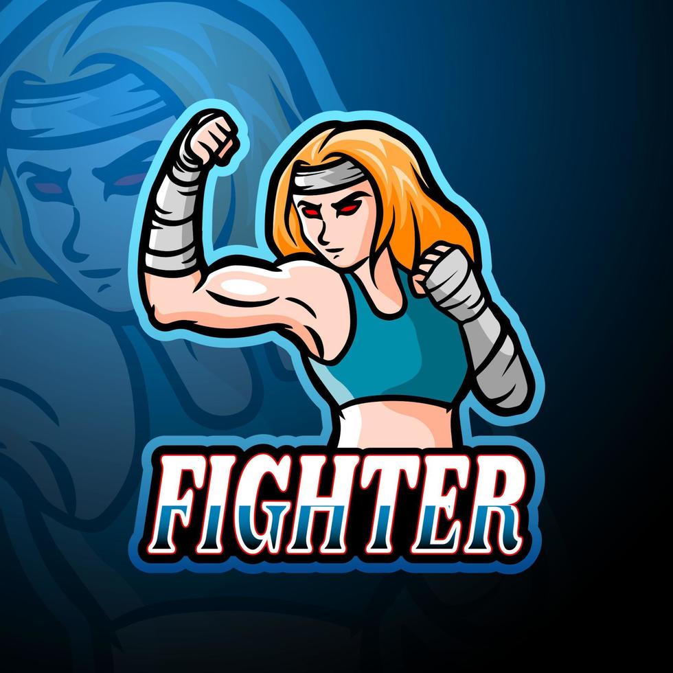 design della mascotte del logo esport del combattente vettore