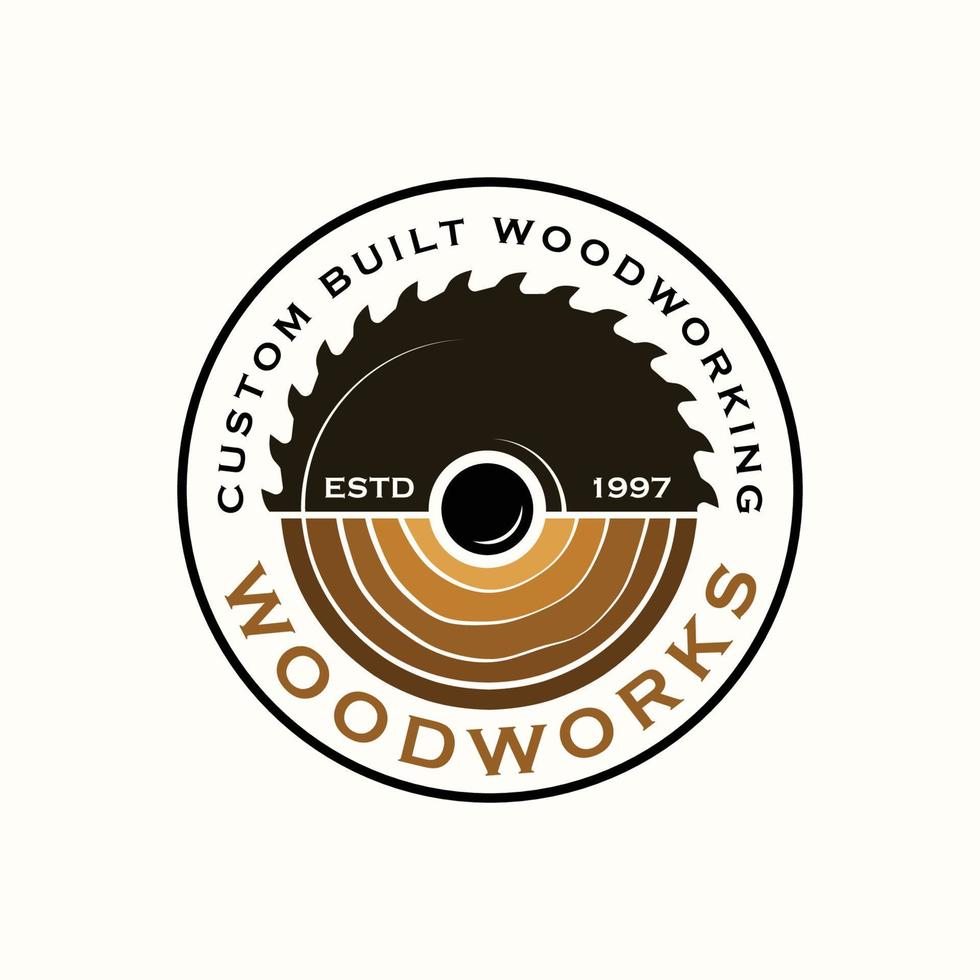 logo aziendale delle industrie del legno con il concetto di seghe e falegnameria e stile classico e moderno vettore