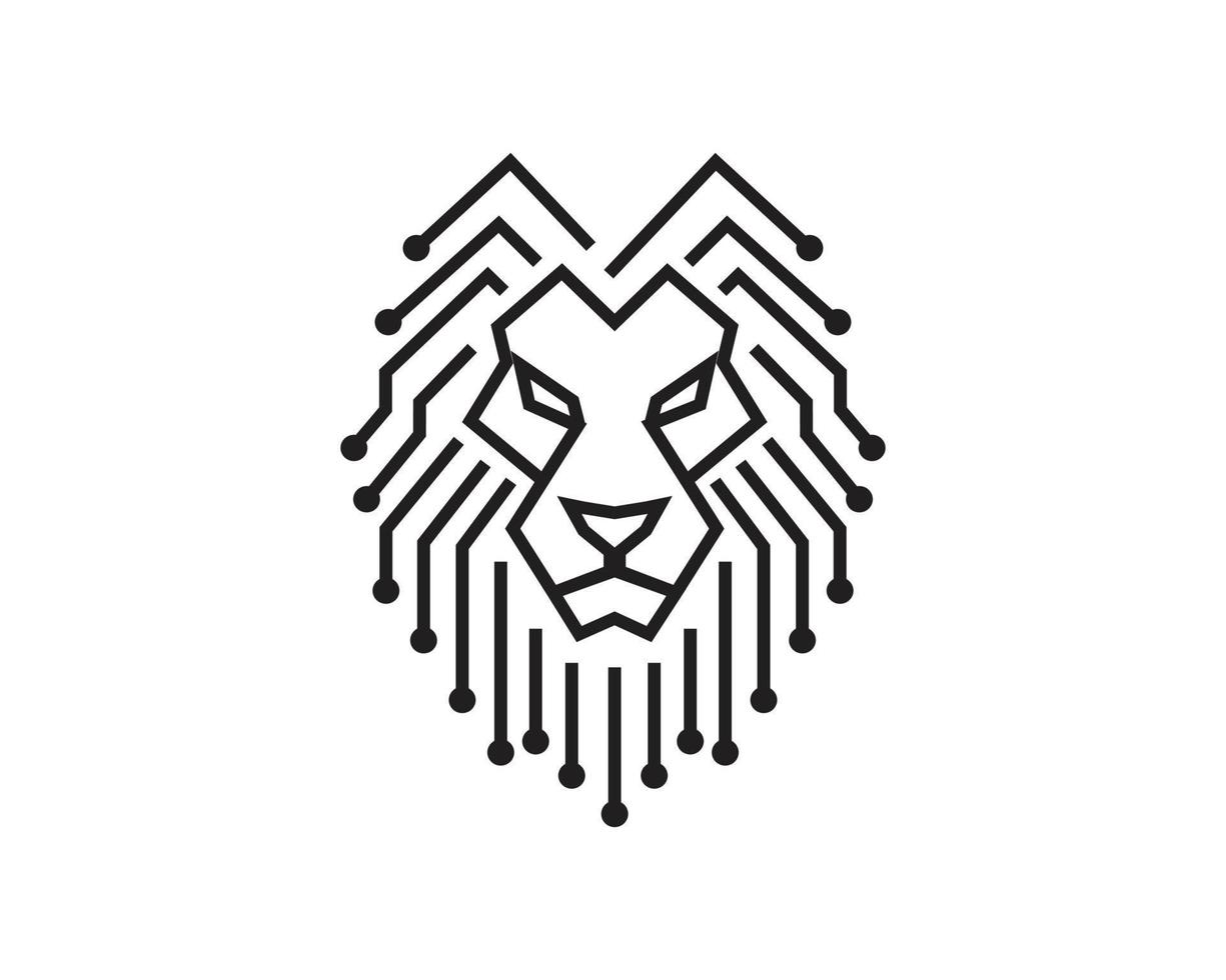 design del logo della tecnologia della testa di leone vettore