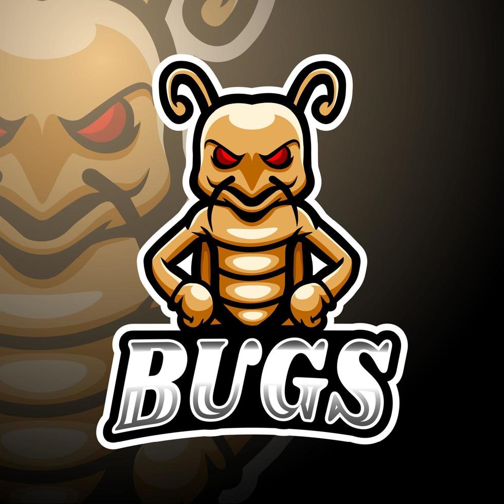 design della mascotte del logo esport di bug vettore