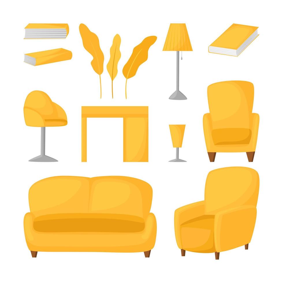 illustrazione isolata di vettore di stile piano di mobili colorati interni