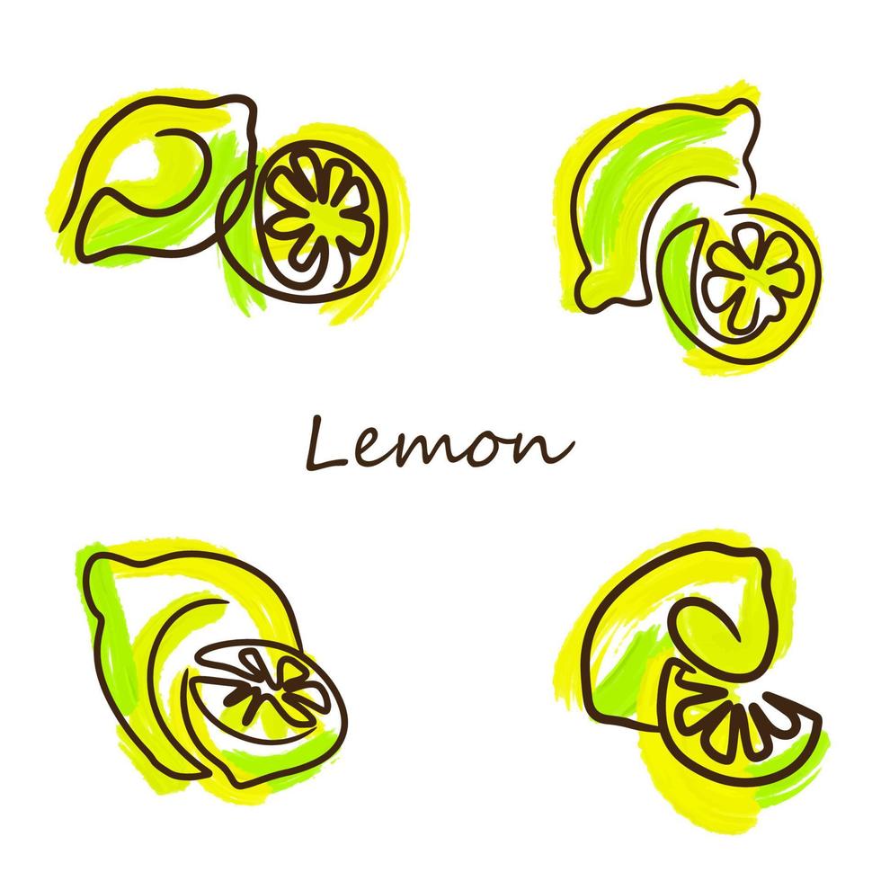 set di mazzo di limoni in stile doodle vettore