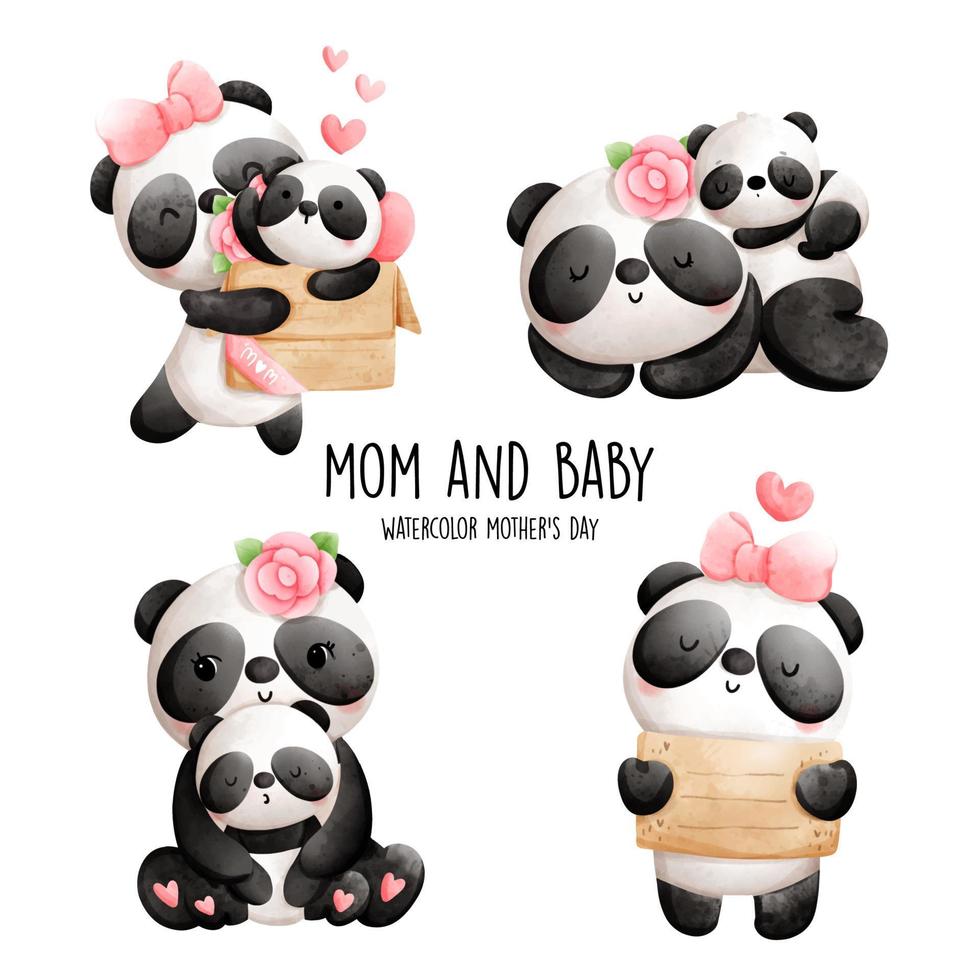 bambino e mamma panda, illustrazione vettoriale panda