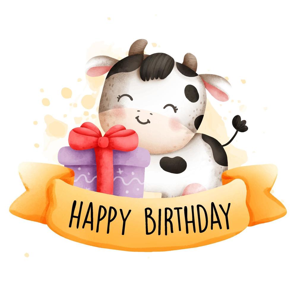 buon compleanno piccola mucca. compleanno. illustrazione vettoriale