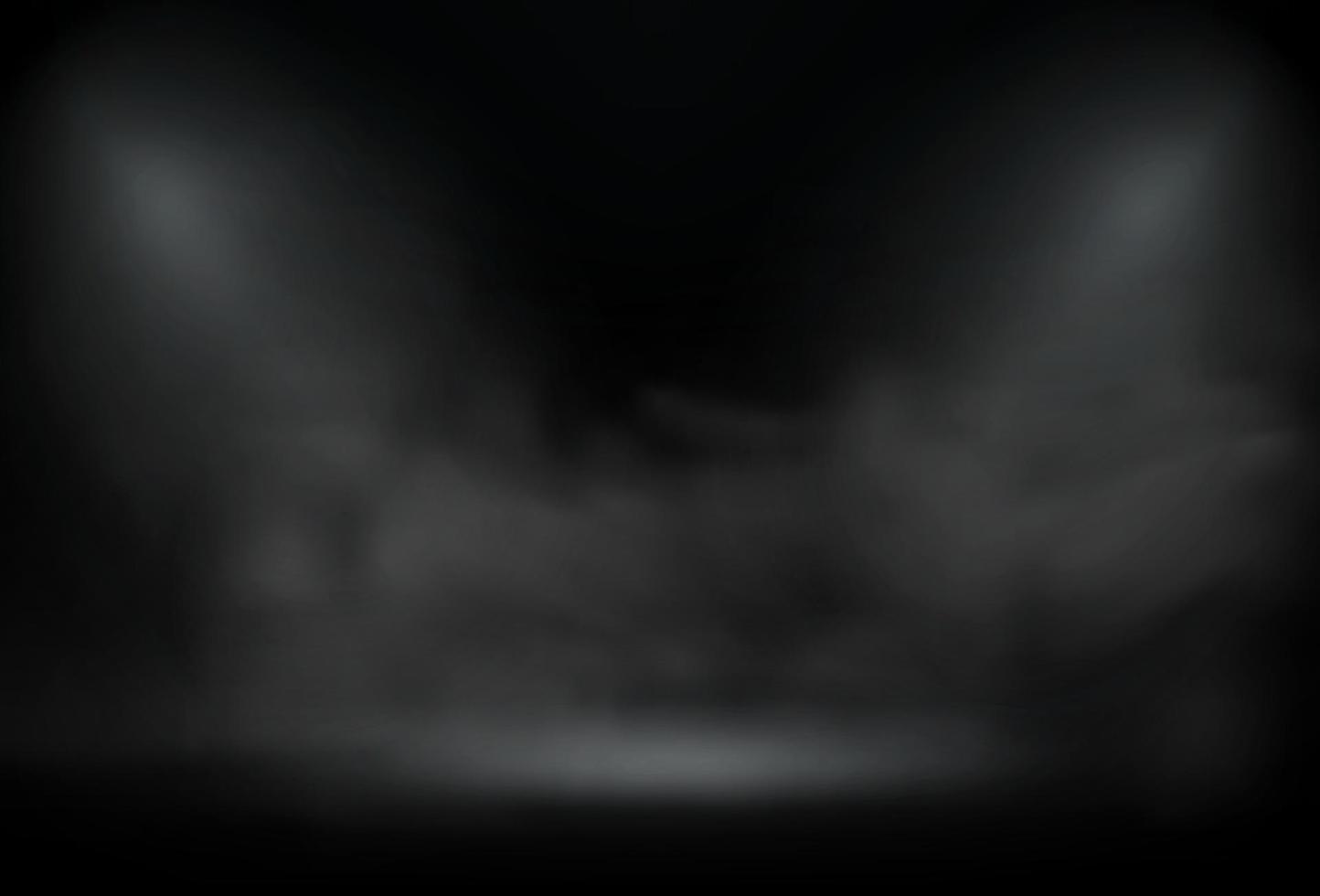 studio scuro con proiettori luminosi e fumo. illustrazione vettoriale 3d