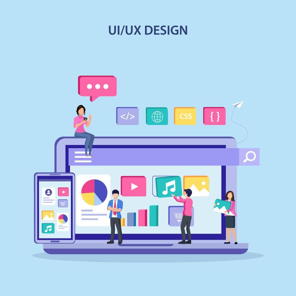 concetto di design ui ux, creazione di un design dell'applicazione, contenuto e posizione del testo, illustrazione vettoriale